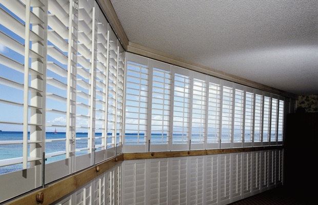 Plantation shutters on a large window